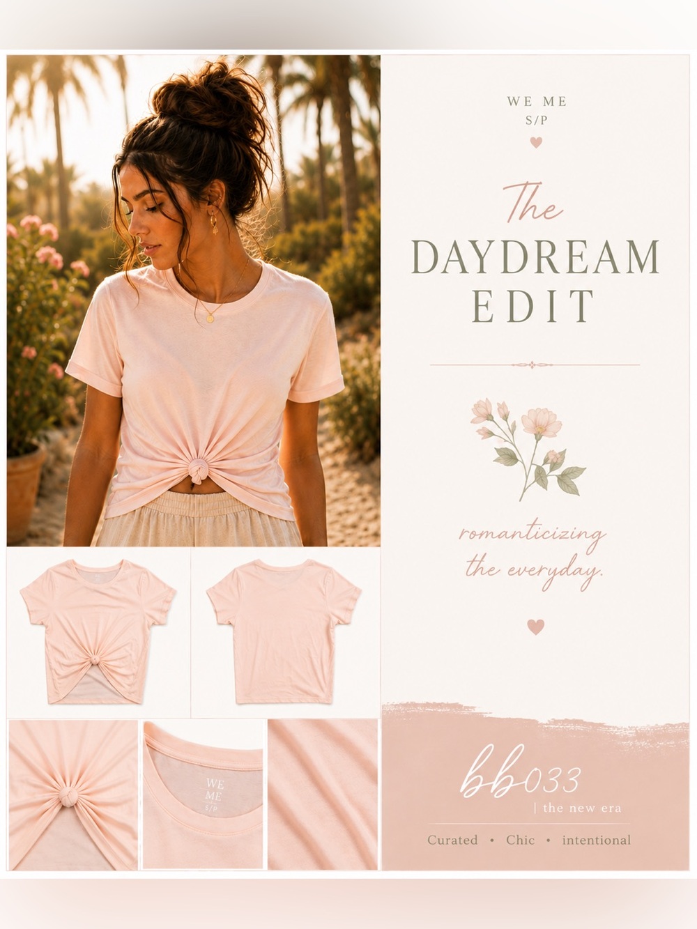 WE ME Pale Pink Knot Front Short Sleeve Tee | Soft Ruched Twist Hem Top | S/P
